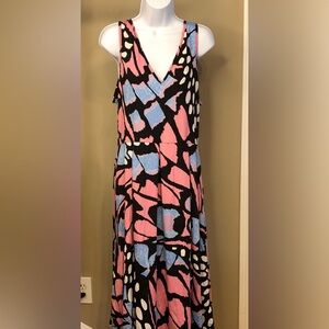 24Seven Sleeveless V-Neck Maxi Dress in Pink, Blue and Black